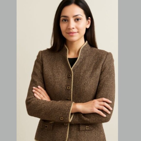 Tango Suits Womens Brown and Tan Tweed Jacket with Rhinestone Buttons Size 14 - Picture 1 of 11